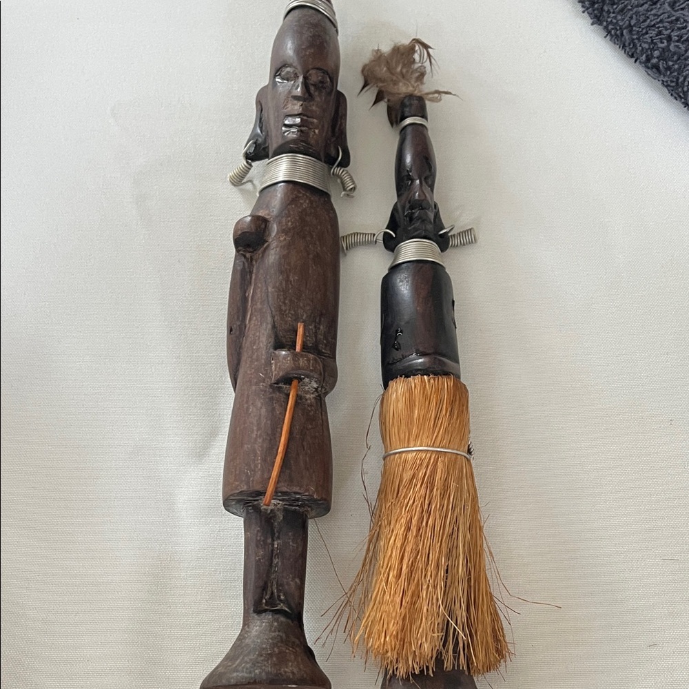 Handcrafted Wooden Figurine and Broom Set